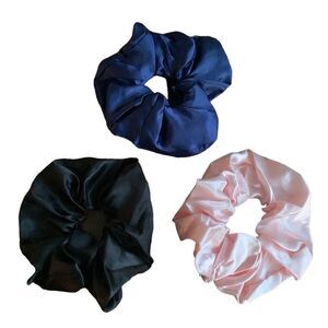 Set of 3 Oversized Scrunchies - Black, Pink & Blue in Silky Satin